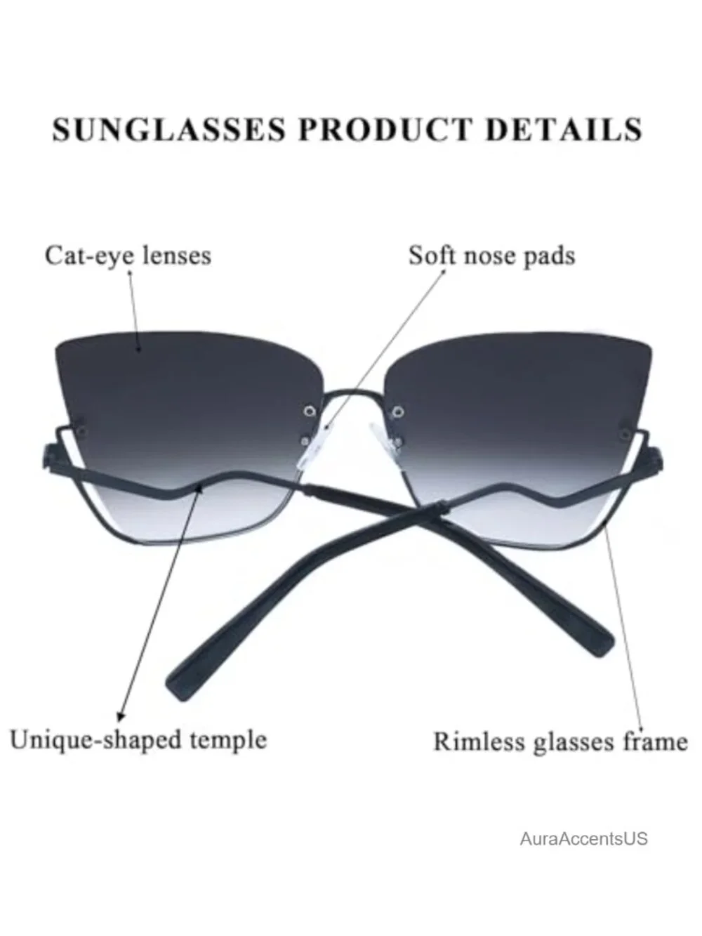 Oversized Cat Eye Sunglasses Gradient Lens UV400 Metal Frame Women